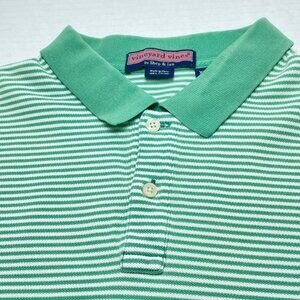 Vineyard Vines Men's Polo Shirt - Green & White Striped - Size XL - GUC